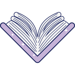 Open Book With Sparkling Light Effect In Purple And White Colors With Transparent Background