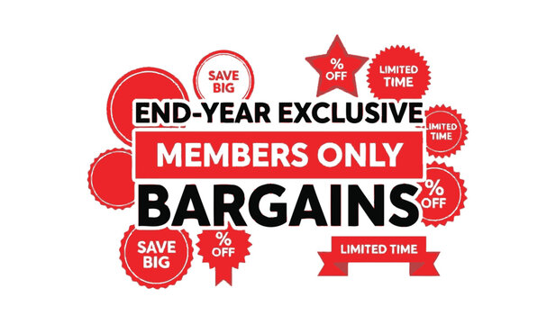 Endyear exclusive members only bargains isolated on white background, offering special deals for loyal customers