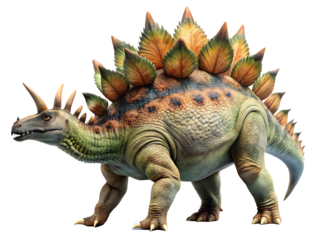 Stegosaurus dinosaur isolated on transparent background, prehistoric creature
