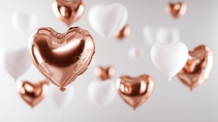 A bunch of gold and white balloons in the air