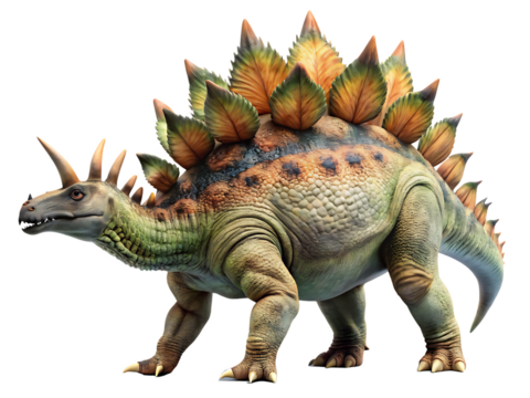 Stegosaurus dinosaur isolated on transparent background, prehistoric creature