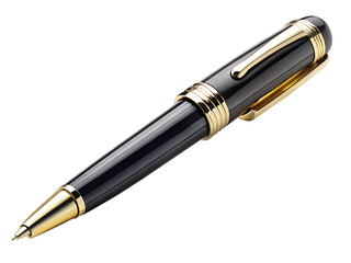 Elegant black and gold ballpoint pen isolated on transparent background