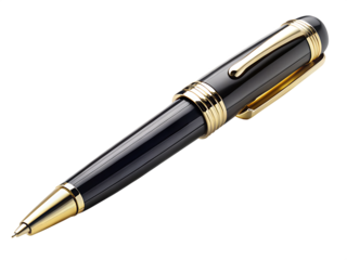 Elegant black and gold ballpoint pen isolated on transparent background