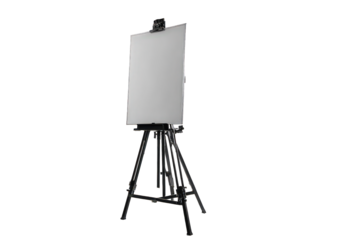 Blank Canvas On Wooden Easel Against Black Background For Art Presentation