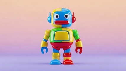 Fototapeta premium Colorful robot toy standing centered against gradient background