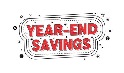 Yearend savings with decorative elements isolated on white background, promoting seasonal discounts and offers