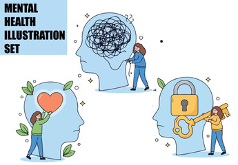 Mental Health and Self-Acceptance Concept. Woman Character Solving Mental Problems, Finding Herself and Personal Growth. Psychotherapy Vector Illustration.