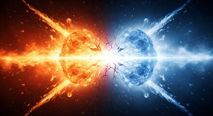 Obraz premium Abstract Fire vs Ice — Intense Hot and Cold Elemental Battle with Fiery Flames and Icy Mist.