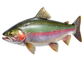 Isolated on transparent background, rainbow trout fish with vibrant colors