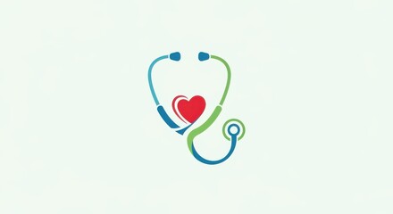 Caring stethoscope logo with vibrant heart symbolizes health, wellness, and compassionate medical care for a thriving future