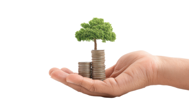 Growing Money Tree in Hand - Investment, Finance, Sustainability