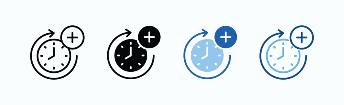 Overtime Icon Sheet Multiple Style Collection Isolated Vector