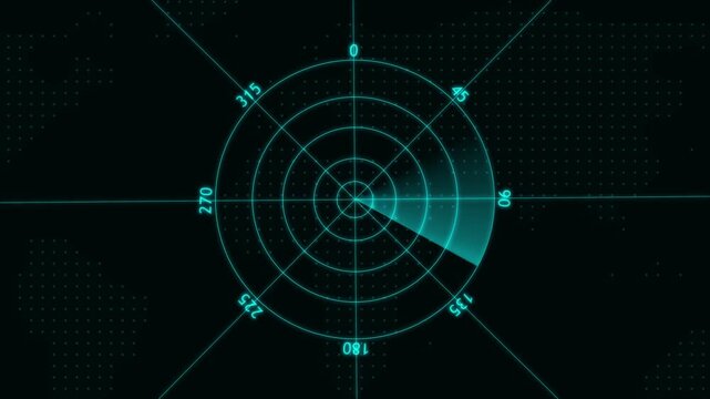 Cyan radar screen with world map overlay and two target blips on dark background display technology