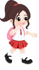 Cute school girl with a backpack walking happily with a smile on her face, ready for a day of learning and fun