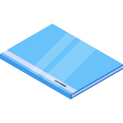 Isometric Pixel Art Light Blue Closed Book With White Edge and Gray Mark On Transparent Background Simple Geometric Illustration