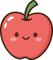 Cute Cartoon Apple with a Smiling Face and a Green Stem