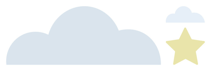 Soft blue clouds with a pale yellow star create a calm and dreamy aesthetic. Ideal for imagination, creativity, tranquility, sleep, childhood, aspirations, positivity. Simple flat metaphor © robu_s