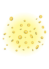 黄色バックの中に散らばるポイントコインのイラスト