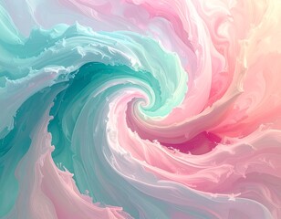 Abstract swirl of pastel pink, blue, and white flowing liquid