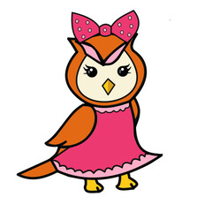cute lady girl owl standing funny cahracter for children book with pink color dress.eps