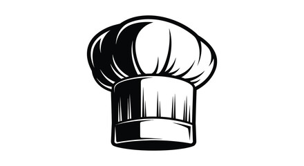 A classic tall chef s toque blanche hat rendered in a striking black and white sketch silhouette style