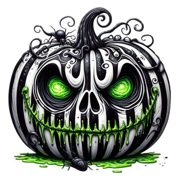 Creepy Green-Eyed Pumpkin Illustration | Gothic Halloween Art | Dark Horror Jack O&rsquo; Lantern PNG