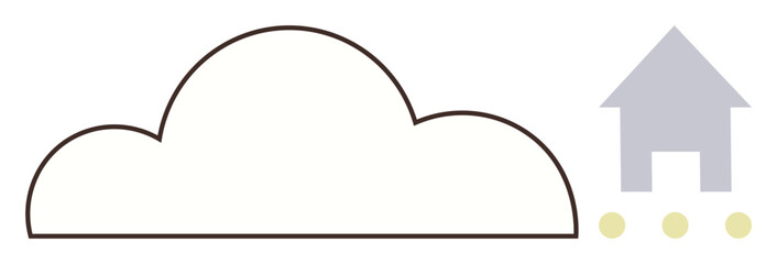 Abstract cloud shape and house icon connected by a dotted pathway. Represents cloud technology, data sharing, digital communication, and remote access. Ideal for IT, sustainability, automation, IoT