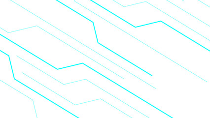 Abstract minimalistic background with diagonal electric blue circuit lines on a clean white surface. Spaced geometric lines with sense of modern technology and digital connectivity.
