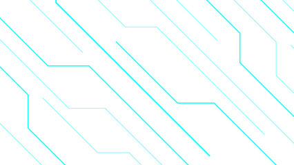 Abstract minimalistic background with diagonal electric blue circuit lines on a clean white surface. Spaced geometric lines with sense of modern technology and digital connectivity.