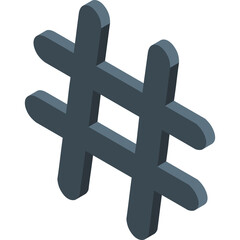 Gray 3D Hashtag Symbol Isolated on Transparent Background Representing Social Media and Internet Trends