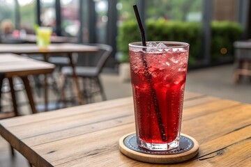 Cold Drink Glass with Ice and Refreshing Splash – Summer Beverage Photography