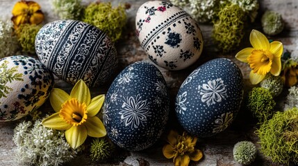 Obraz premium Handpainted easter egg flat lay clean artistic design