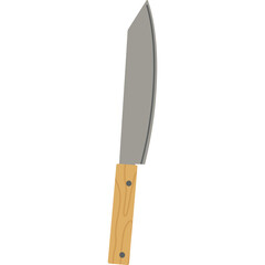 A Realistic Illustration of a Large Metal Kitchen Knife With a Wooden Handle Against a White Background Ideal For Culinary Themes