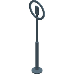 A ring light on a tall stand with a circular base in a dark gray color isolated on a transparent background