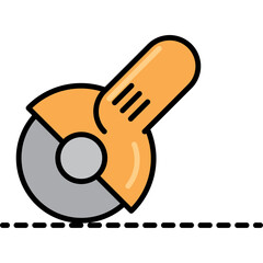 Orange Angle Grinder Tool with Gray Disc on Transparent Background Cutting a Dashed Line Symbolizing Construction and DIY Projects