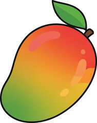 Vibrant Mango Illustration with Green Leaf and Smooth Color Gradient