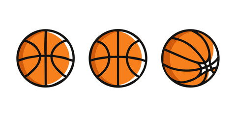Set of basketball balls. Outline icon, silhouette and orange ball. Sport equipment. Vector illustration