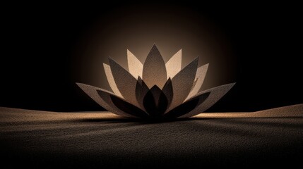Elegant Abstract Representation of a Lotus Flower with Textured Petals and Dark Background
