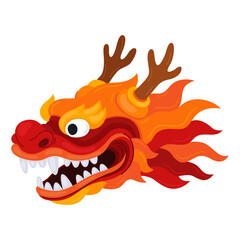 Red dragon head. Festive decor element or Lunar New Year, Chinese new year, Vietnamese Tet.