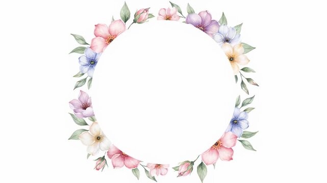 Watercolor flower frame on white background shows beautiful spring design this is a very gentle and romantic floral wreath this is a great elegant invitation template this is a great art