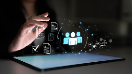 Concept of human resources and workforce strategy. Focusing on talent management, recruitment, and...