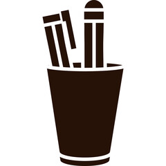 A Simple Dark Brown Icon of a Pencil and Pen Holder Containing a Pencil and a Pen With a Transparent Background For Design Elements
