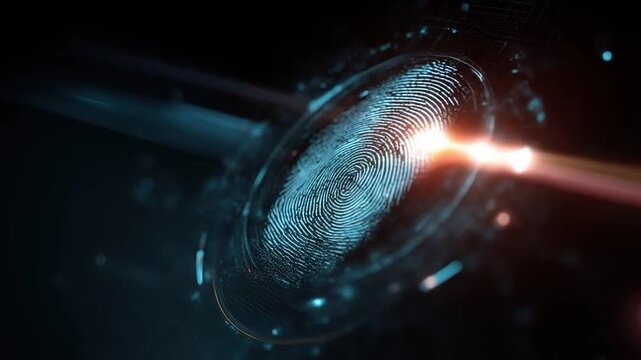 Fingerprint data security with AI technology for training and protection digital data center ensuring secure access futuristic data center environment