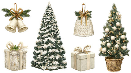 Christmas decoration set high resolution transparent PNG clipart bundle isolated on white for greeting cards stickers invitations print on demand and festive designs
