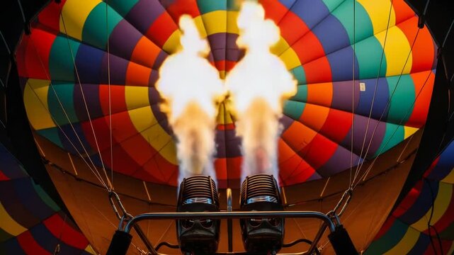 Closeup of hot air balloon burner igniting flames