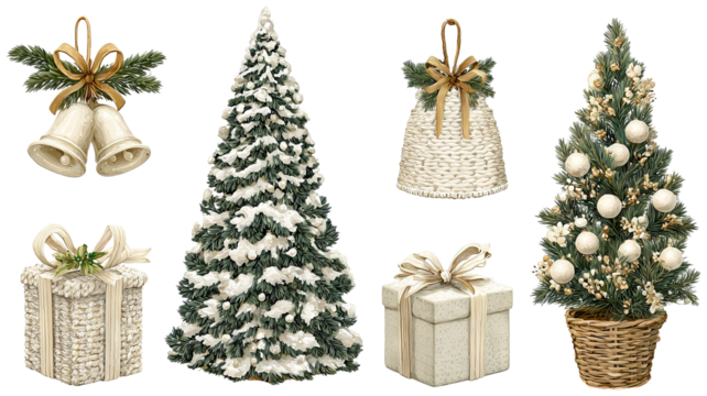 Christmas decoration set high resolution transparent PNG clipart bundle isolated on white for greeting cards stickers invitations print on demand and festive designs
