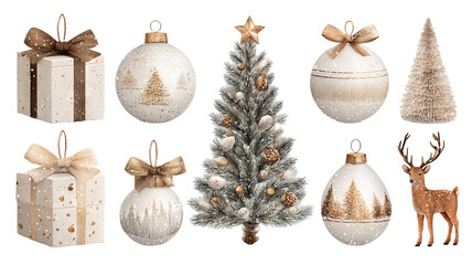 Christmas decoration set high resolution transparent PNG clipart bundle isolated on white for greeting cards stickers invitations print on demand and festive designs
