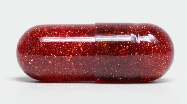 Close-up of a red glittery capsule - Powered by Adobe