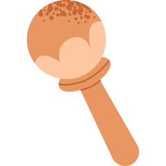 A simple illustration of a kitchen utensil or spice grinder with a round top and a handle in a warm orange color against a white background