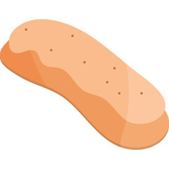A simple illustration of a light brown bread loaf with small dark speckles on its surface against a transparent white background representing baked goods and bakery items